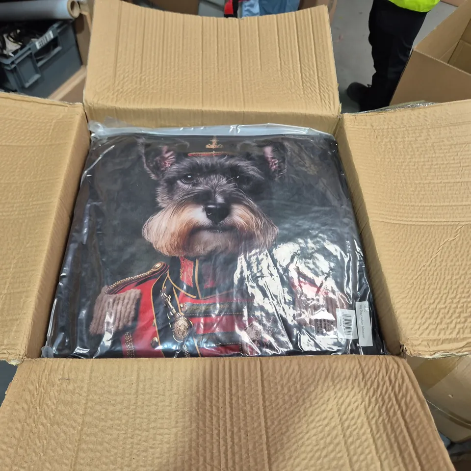 LOT OF 16 AS NEW TOP DOG SCHNAUZER THEMED FILLED CUSHIONS - 45X45CM