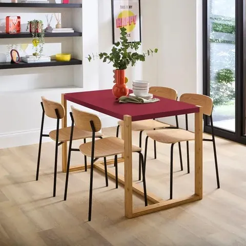 BOXED ARNIE RECTANGLE 4 SEATER DINING TABLE - BURGUNDY (1 BOX)