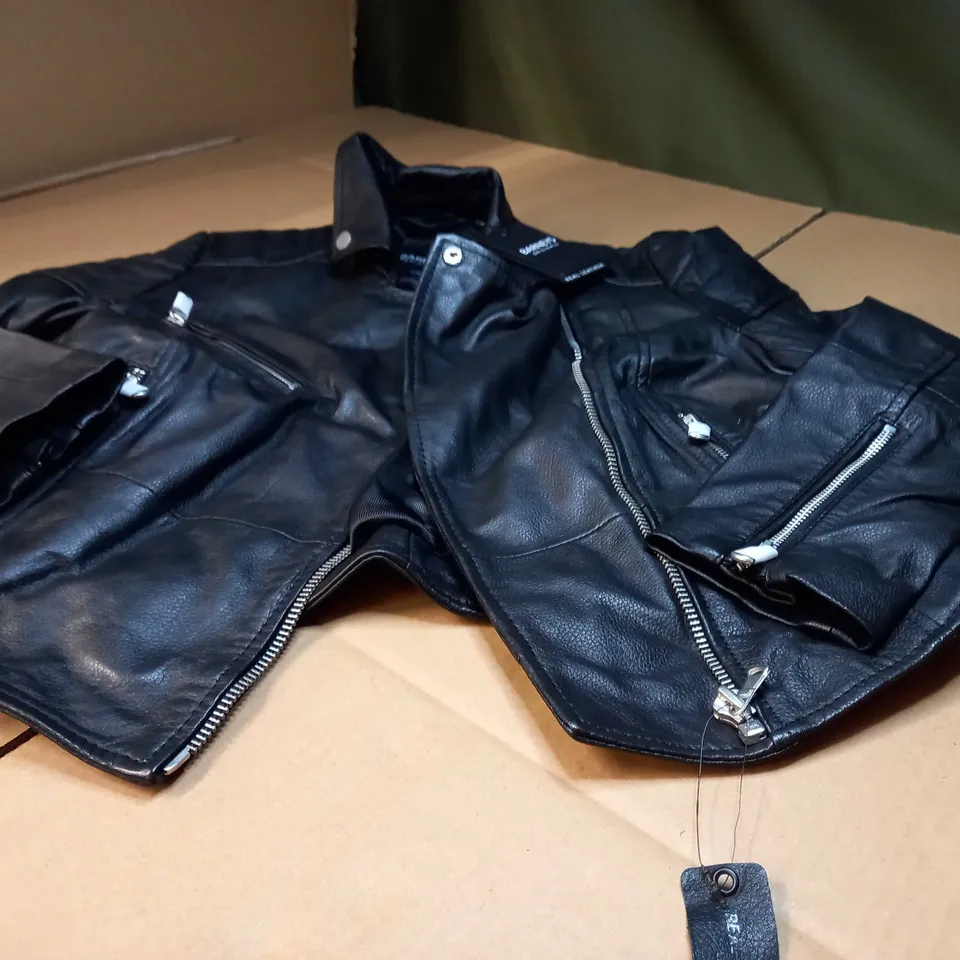 BARNEYS REAL LEATHER BIKER JACKET - SIZE 12