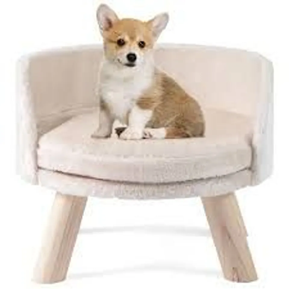 PET BED SOFA WOODEN COUCH WITH REMOVABLE AND WASHABLE CUSHION-BEIGE