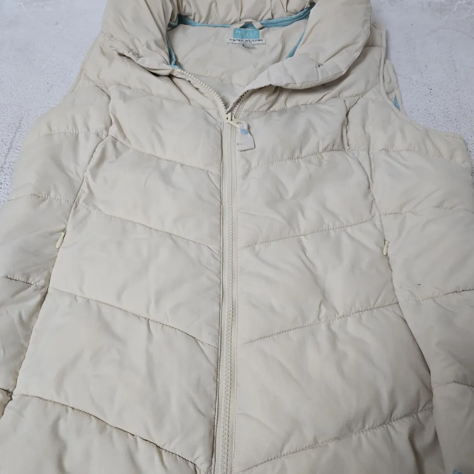 JOULES CLOTHING PADDED GILET, CREAM/BLUE - SIZE UK 18