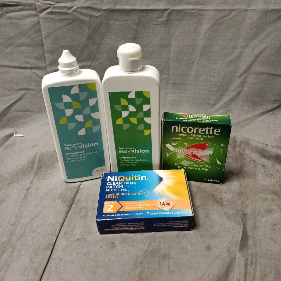 APPROXIMATELY 30 ASSORTED MEDICAL RELATED PRODUCTS TO INCLUDE SPECSAVERS CONTACT LENS CLEANSER, NICORETTE, NIQUITIN ETC