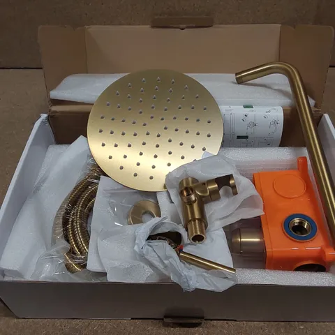 BOXED BRUSHED GOLD CONCEALED SHOWER MIXER SET ROUND TWIN HEAD COMBO (1 BOX)