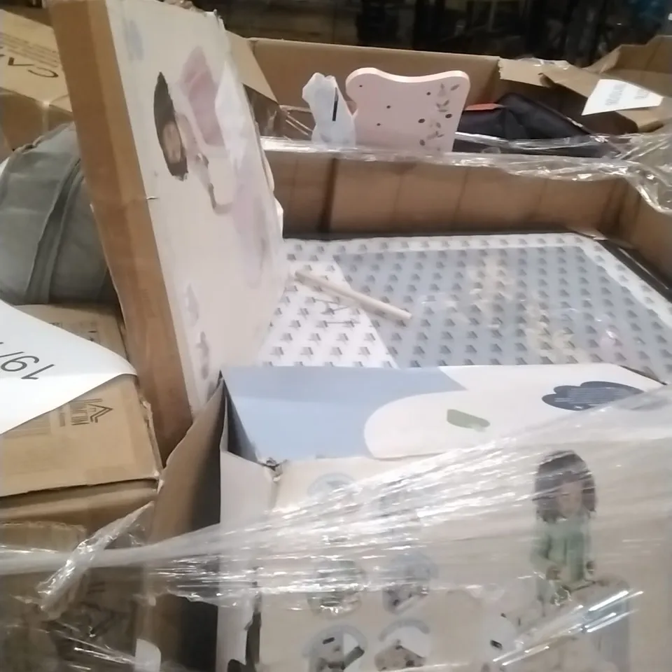 PALLET TO CONTAIN CHILDREN'S TOY'S AND HOUSEHOLD ITEMS; AIR LIGHT LUXE TRAVEL COT, POWERPLAY TABLE TOP AIR HOCKEY, HOT WHEELS