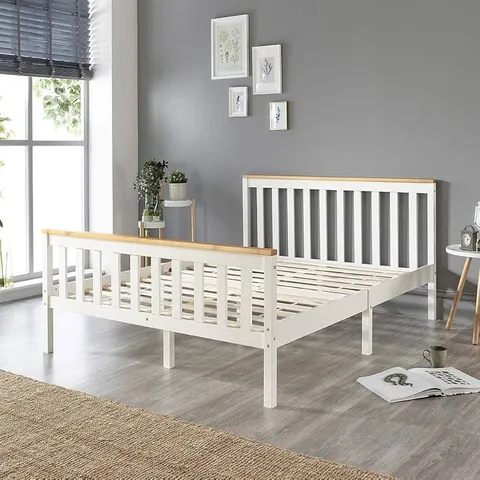 BOXED ASPIRE ATLANTIC WOOD BED FRAME IN WHITE, SIZE DOUBLE (1 BOX)