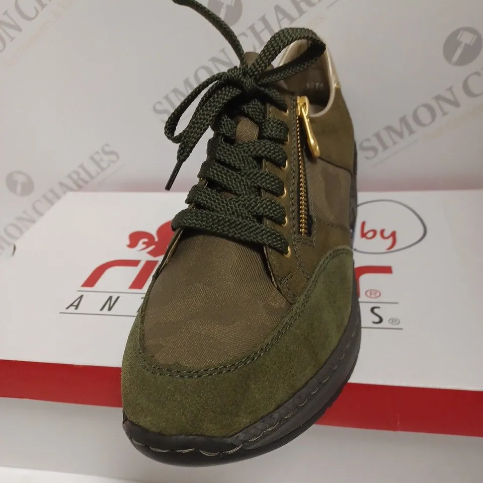 BOXED RIEKER WEDGE TRAINERS, KHAKI - SIZE 6.6