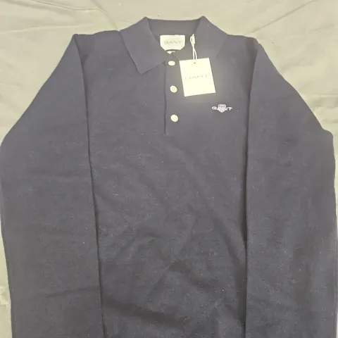 GANT LAMBSWOOL POLO SWEATER – NAVY – UK SMALL (NEW WITH TAGS)