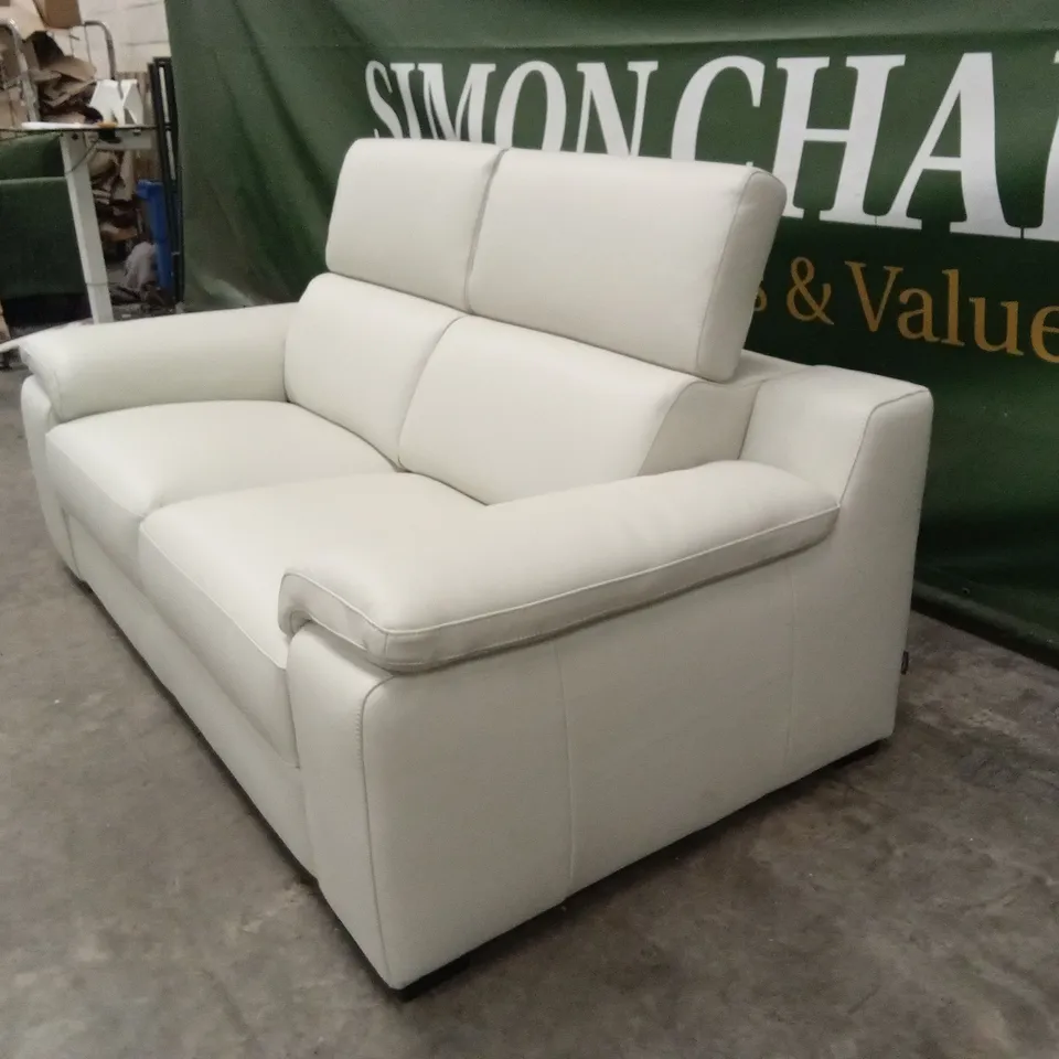 QUALITY DESIGNER ITALIAN MADE RICCARDO 2 SEATER LEATHER SOFA - ICE
