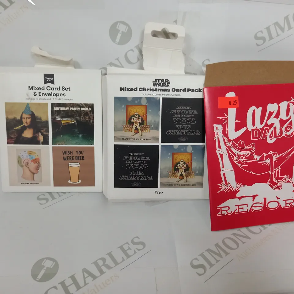 LARGE QUANTITY OF GRETTING CARDS, STICKER ROLL, RESIN CHRISTMAS ORNAMENT 