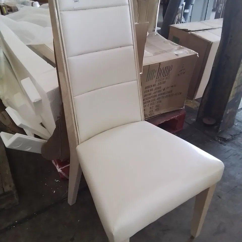 PAIR OF DESIGNER HIGH BACKED UPHOLSTERED DINING CHAIRS HIGH GLOSS WOOD FRAMES