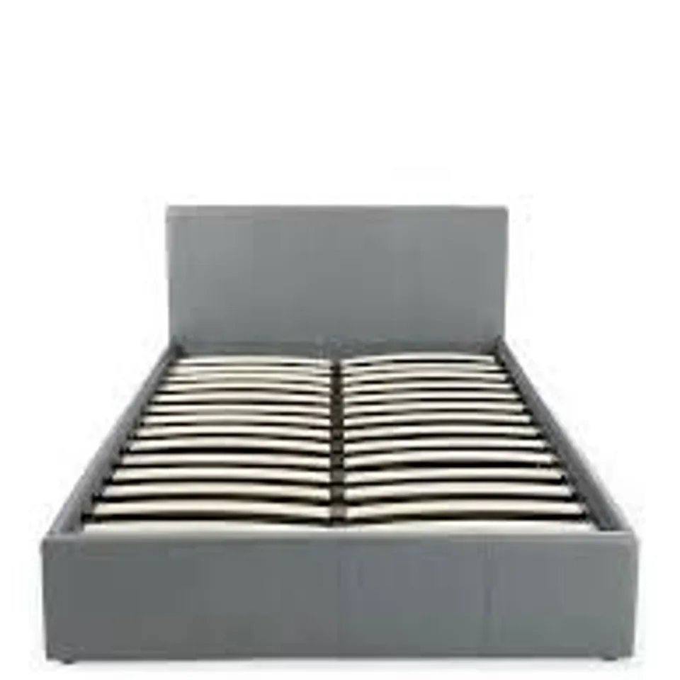 BOXED MARSTON SINGLE FAUX LEATHER SIDE LIFT UP STORAGE OTTOMAN BED - GREY (2 BOXES)