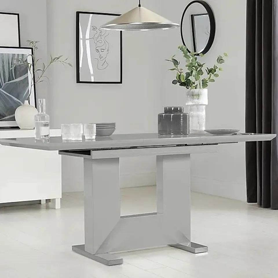 BOXED DESIGNER FLORENCE HIGH GLOSS GREY EXTENDING DINING TABLE 120-160cm (2 BOXES)