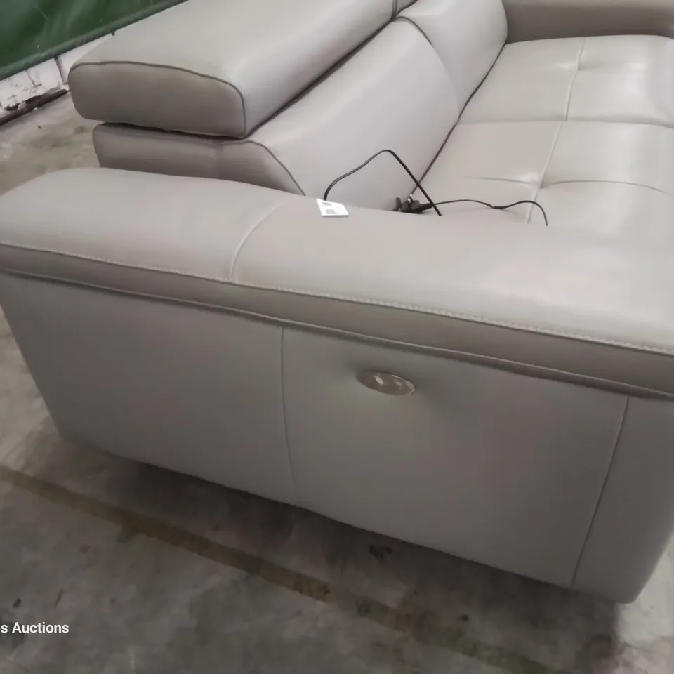 QUALITY ITALIAN DESIGNER LUCIO POWER RECLINING THREE SEATER SOFA WITH ADJUSTABLE HEADRESTS GREY LEATHER 