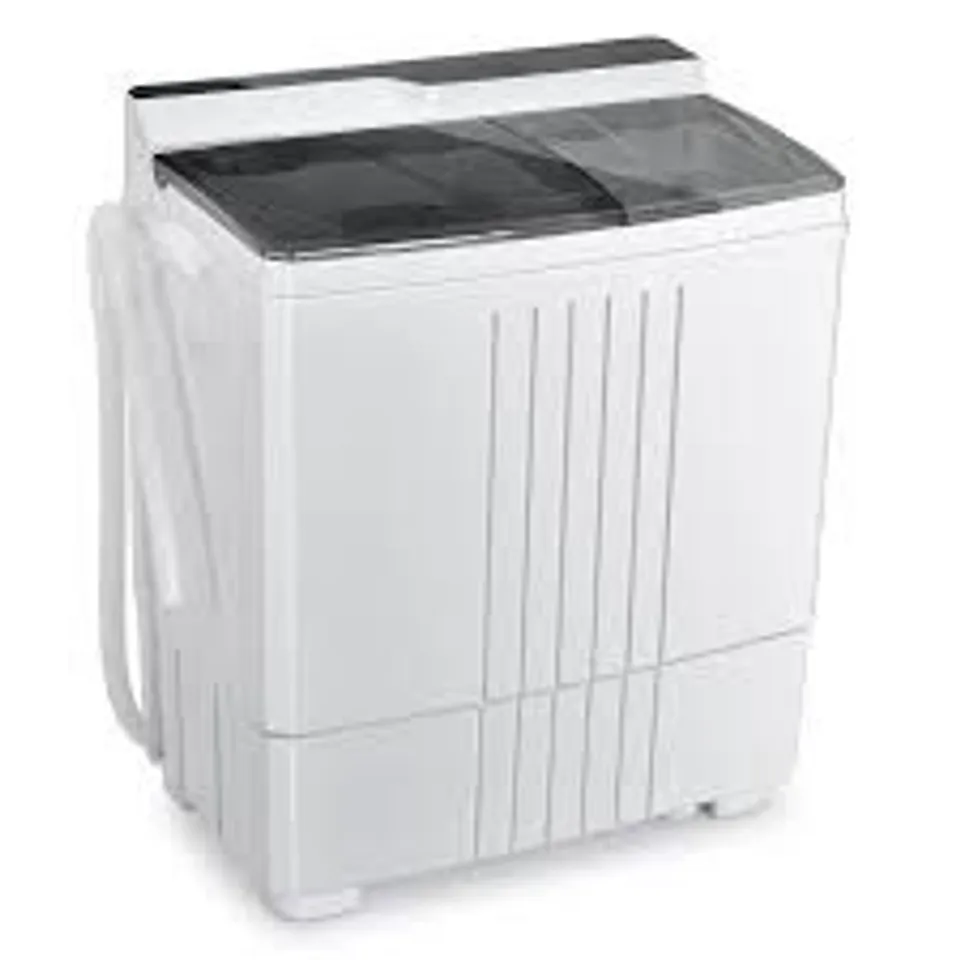 BOXED COSTWAY TWIN TUB PORTABLE WASHING MACHINE WITH 1.5KG CAPACITY DRYER - GREY