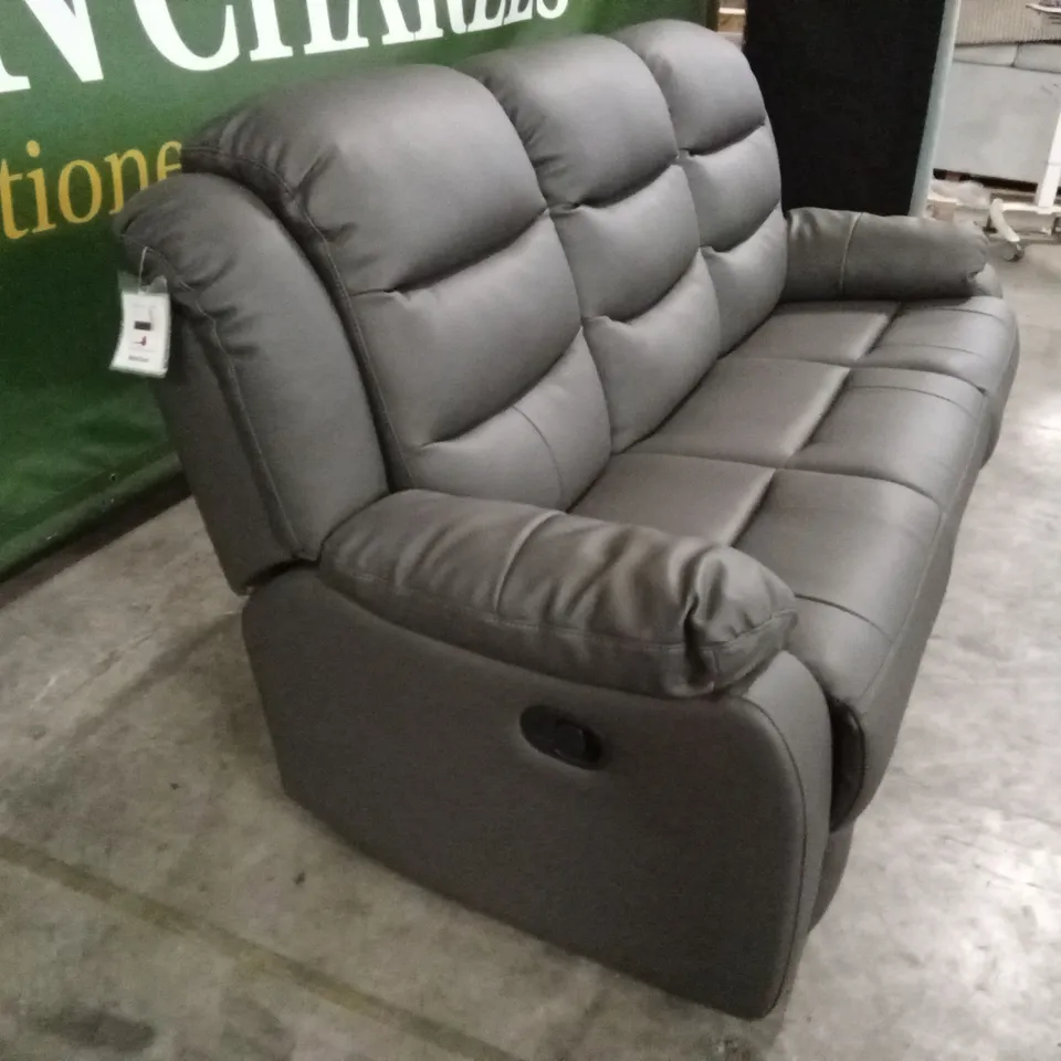 ROTHBURY LUXURY FAUX LEATHER HIGH BACK 3 SEATER MANUAL RECLINER SOFA - CHARCOAL RRP £729