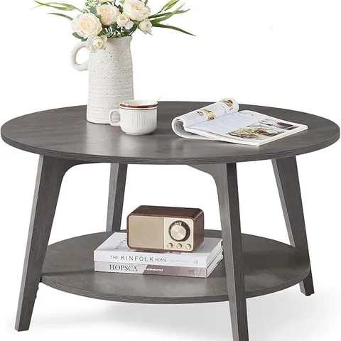 BOXED VASAGLE ROUND 2 TIER COFFEE TABLE WITH STORAGE 31.5 X 17.7 INCHES, EASY TO ASSEMBLE, MISTY GRAY ULCT243G68