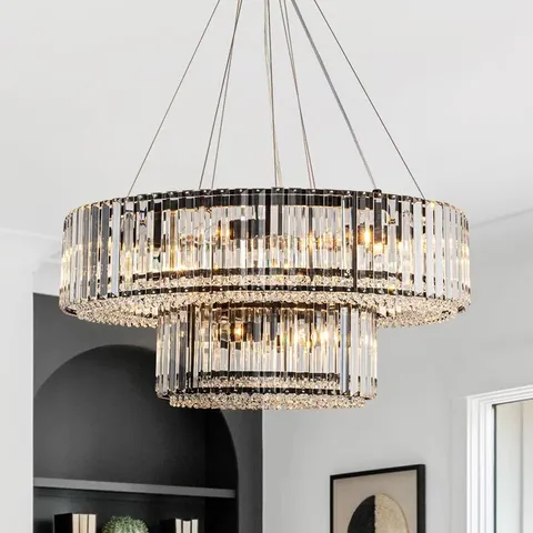 BOXED THERESA 12-LIGHT DOUBLE-TIER TRIANGLE CRYSTAL CHANDELIER