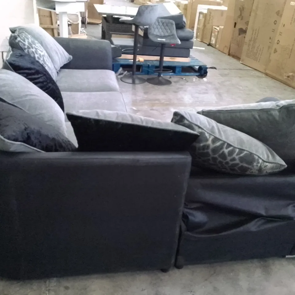 QUALITY DESIGNER 3PCS CORNER SOFA - GREY/BLACK FABRIC 