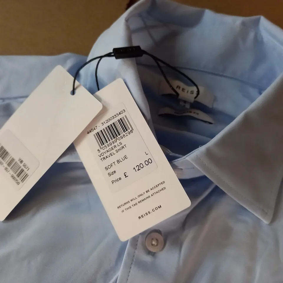 REISS LS VOYAGER TRAVEL SHIRT IN SOFT BLUE - L