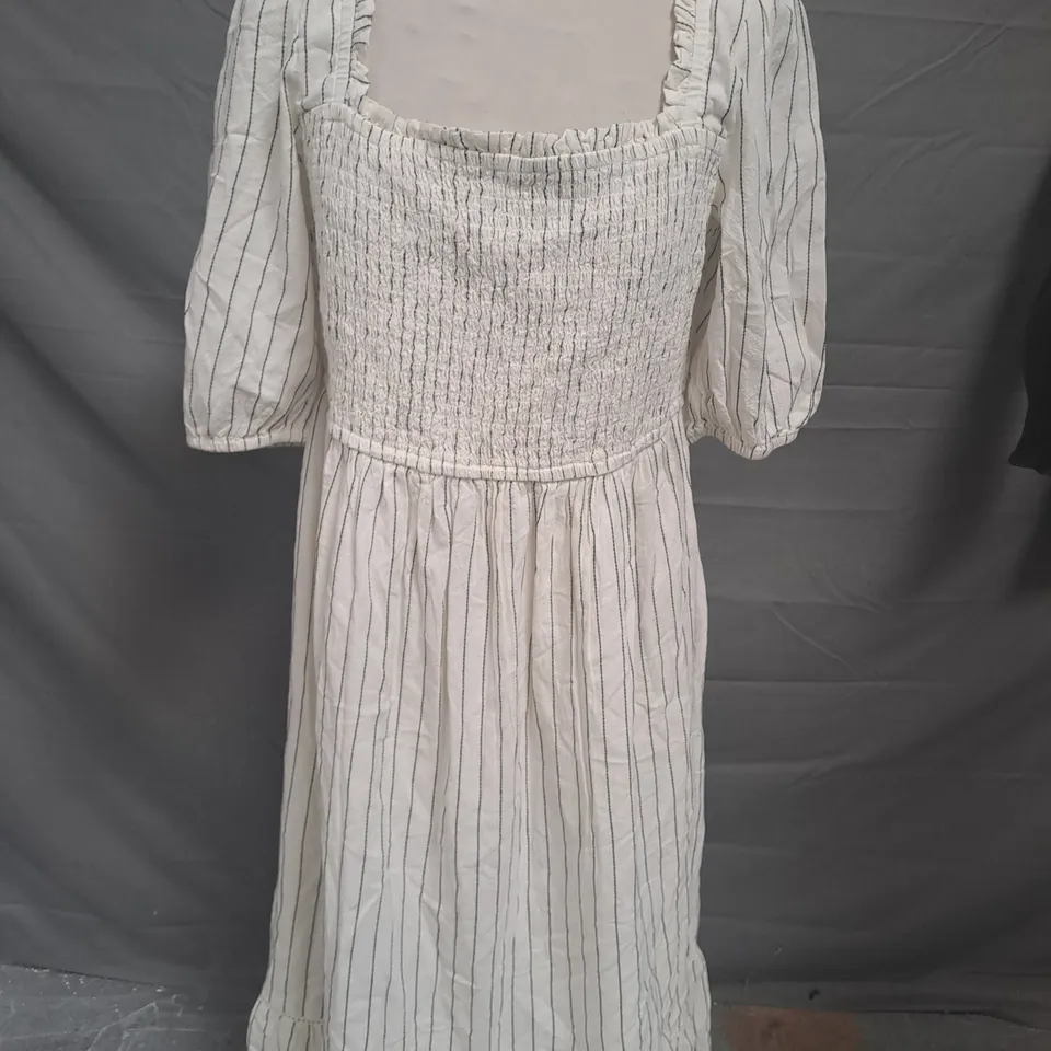 NOBODY'S CHILD ELSA MIDI PINSTRIPE DRESS IN CREAM UK SIZE 14