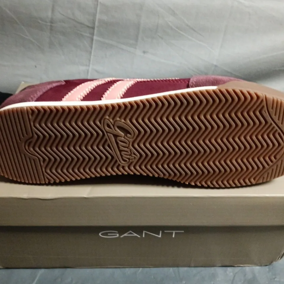 BOXED PAIR OFGANT BURGUNDY SUEDE TRAINERS - SIZE 39
