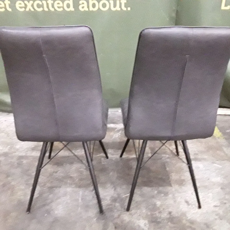 SET OF 2 DARK GREY LEATHER DINING CHAIRS