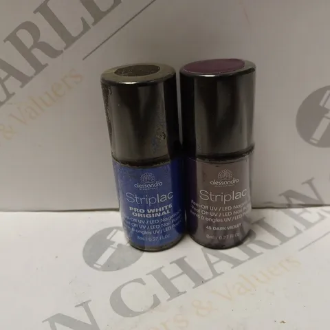 BOX OF APPROXIMATELY 75 X 8ML VIALS OF ALESSANDRO STRIPLAC NAIL POLISH IN DARK VIOLET, PRO WHITE ORIGINAL