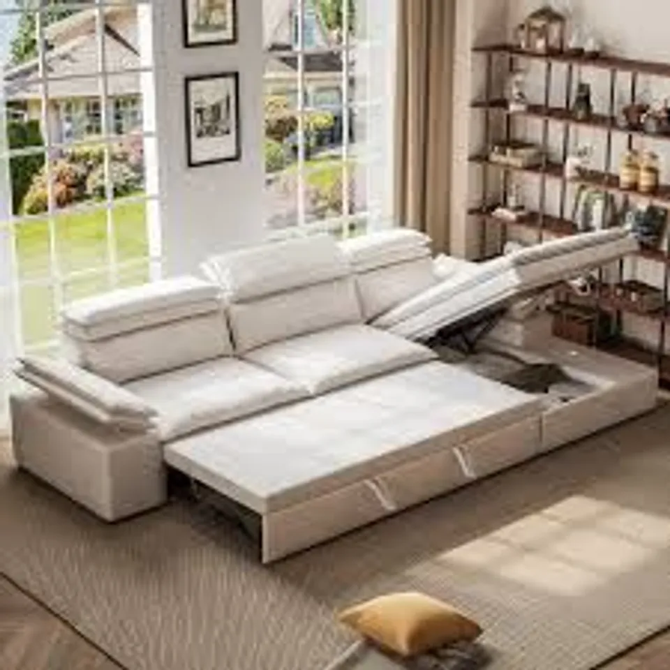 BOXED CELADON PULL OUT SLEEPER SOFA & CHAISE - WHITE (2 BOXES)