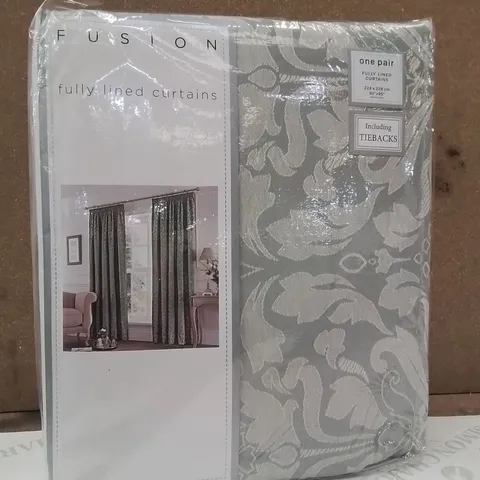 BRAND NEW FUSION FULLY LINED CURTAINS 228 X 228CM -SILVER/GREY-