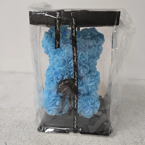 LIGHT BLUE ROSE FLOWER TEDDY BEAR WITH GIFT BOX