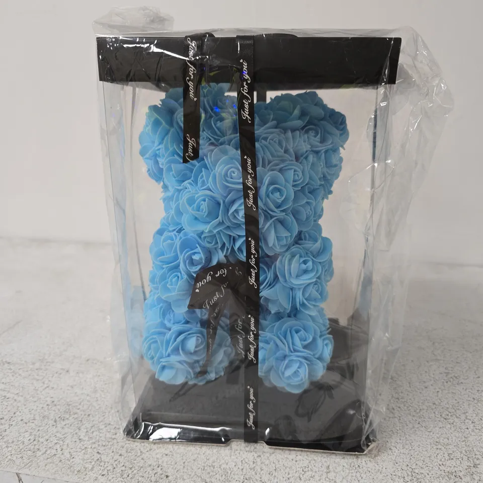  LIGHT BLUE ROSE FLOWER TEDDY BEAR WITH GIFT BOX 