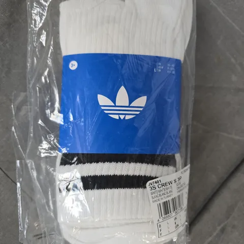ADIDAS 3-PACK OF SOCKS IN WHITE/BLACK SIZE LARGE (8.5-10)