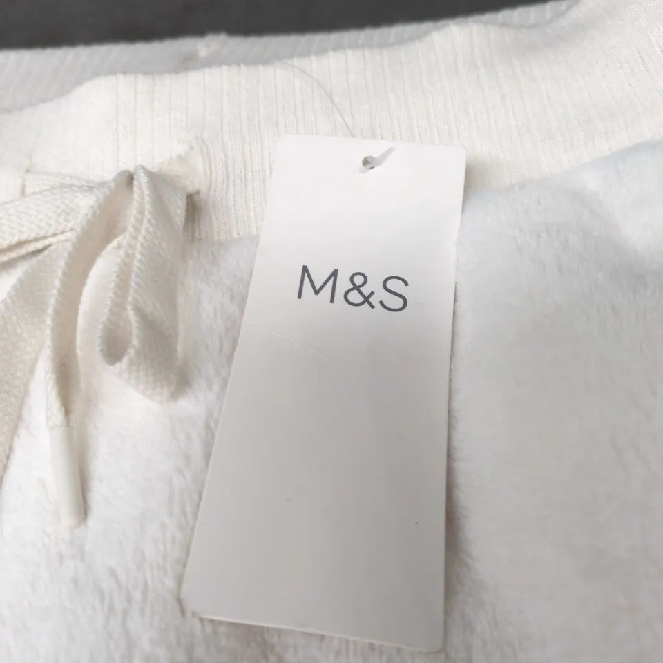 M&S WHITE FLEECE LOUNGE PANTS – UK SMALL, REGULAR LENGTH