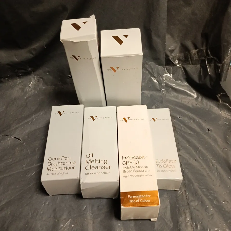 6 ASSORTED DR ANITA RATTAN COSMETIC ITEMS INCLUDING OIL MELTING CLEANSER AND CERA PEP BRIGHTENING MOISTURISER