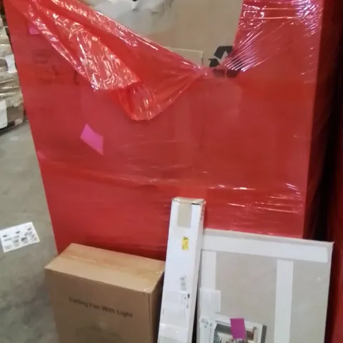 PALLET OF ASSORTED HOUSEHOLD GOODS AND PRODUCTS TO INCLUDE;CEILING FAN WITH LIGHT,LED LIGHT,BULLETIN BOARD