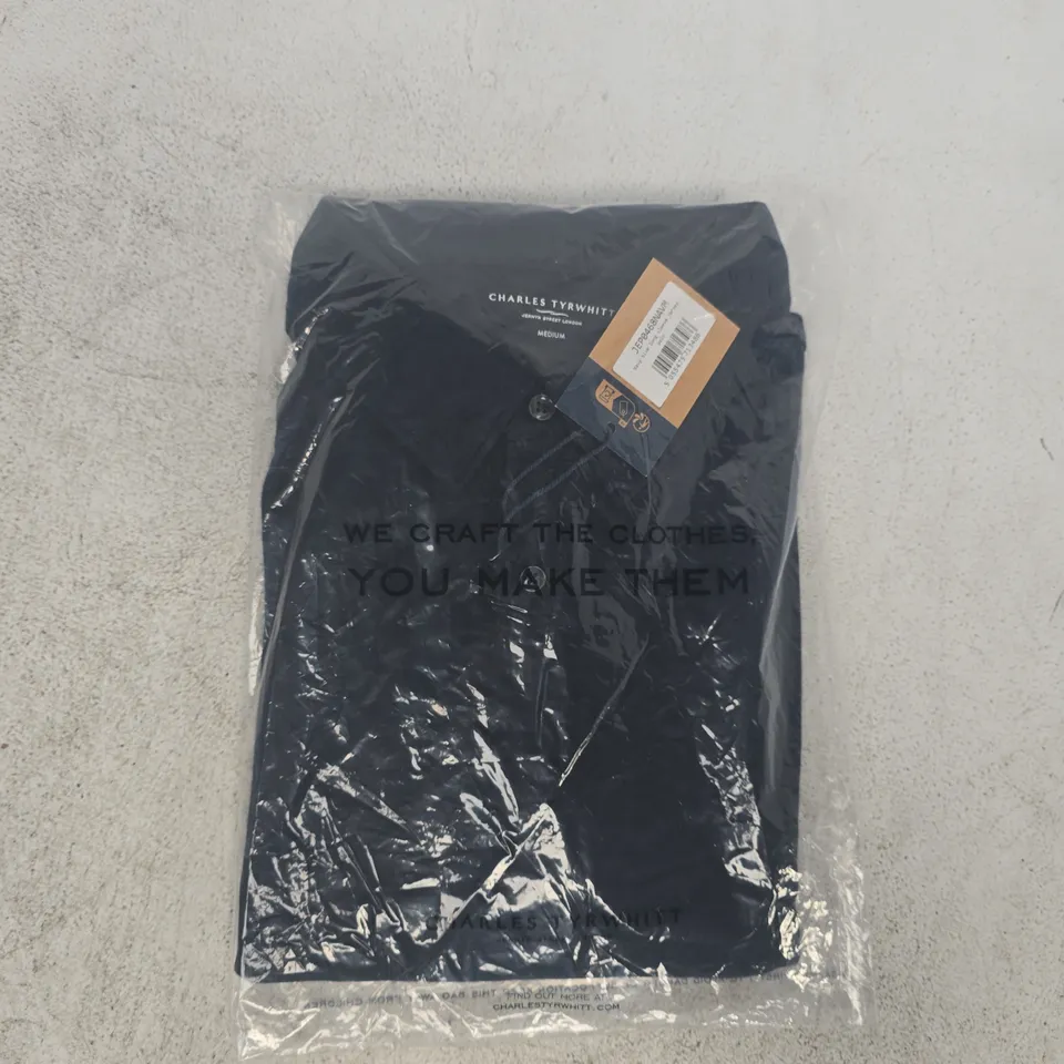 BAGGED CHARLES TYRWHITT LONG SLEEVE POLO JERSEY IN NAVY SIZE MEDIUM