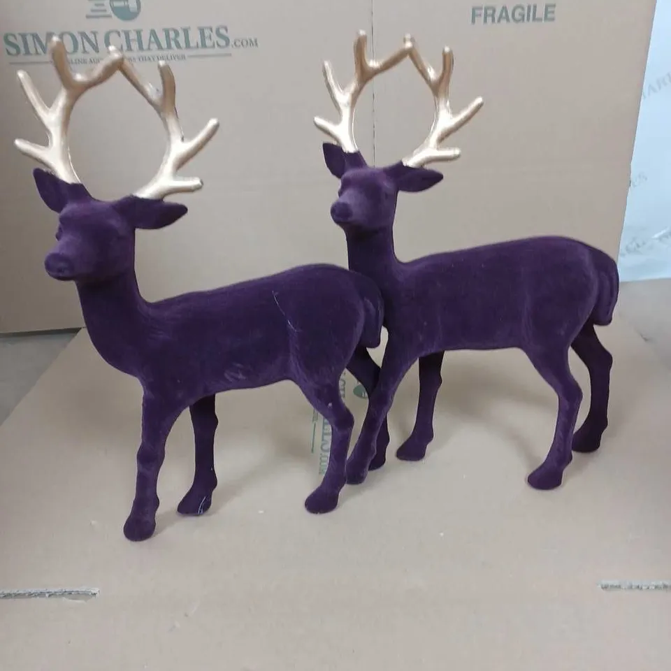 SET 2 FLOCKED STAG CHRISTMAS DECORATIONS