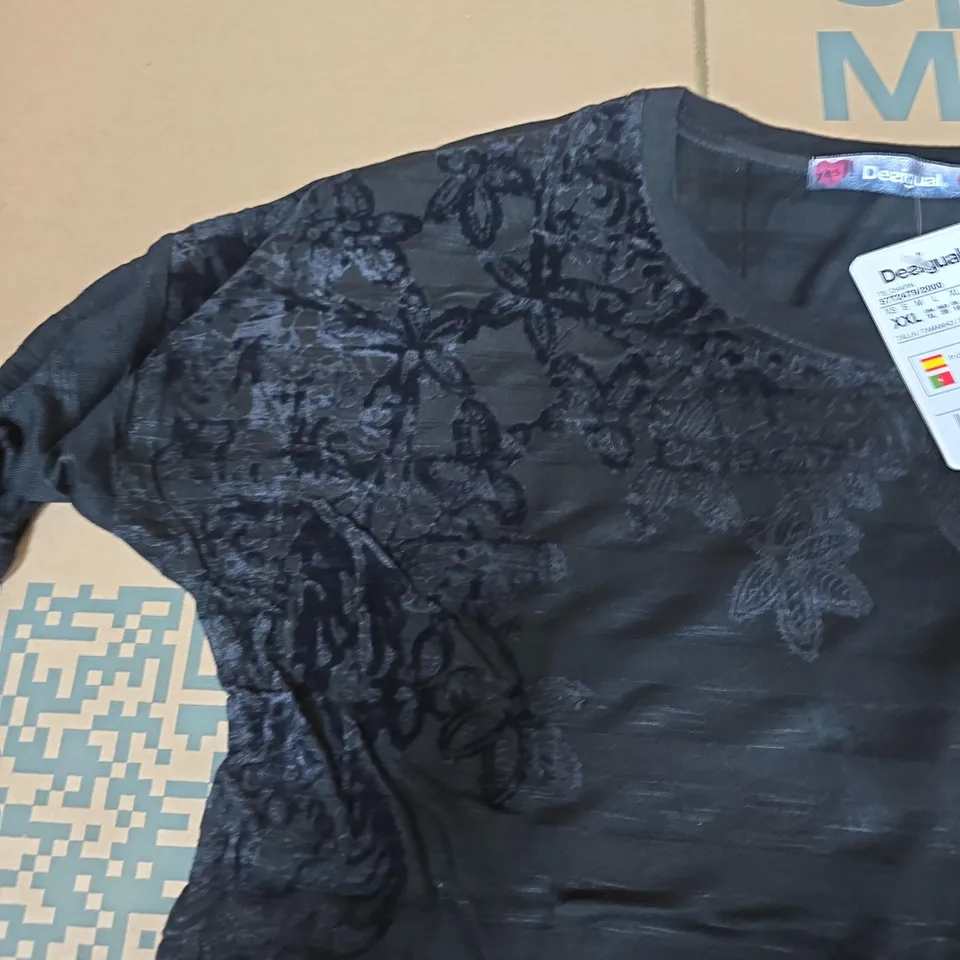 DESIGUAL BLACK FLORAL OVERLAY TOP – WOMEN'S, XXL