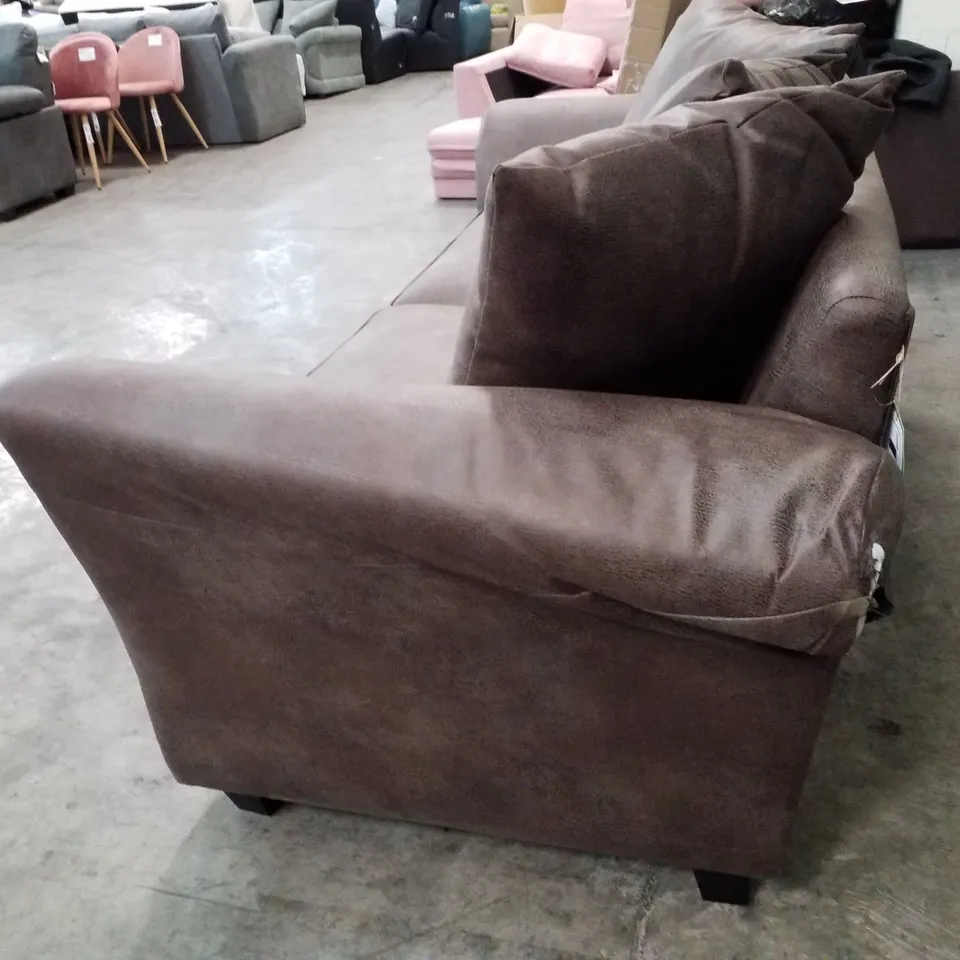 QUALITY DESIGNER 3 SEATER SOFA - BROWN FAUX LEATHER