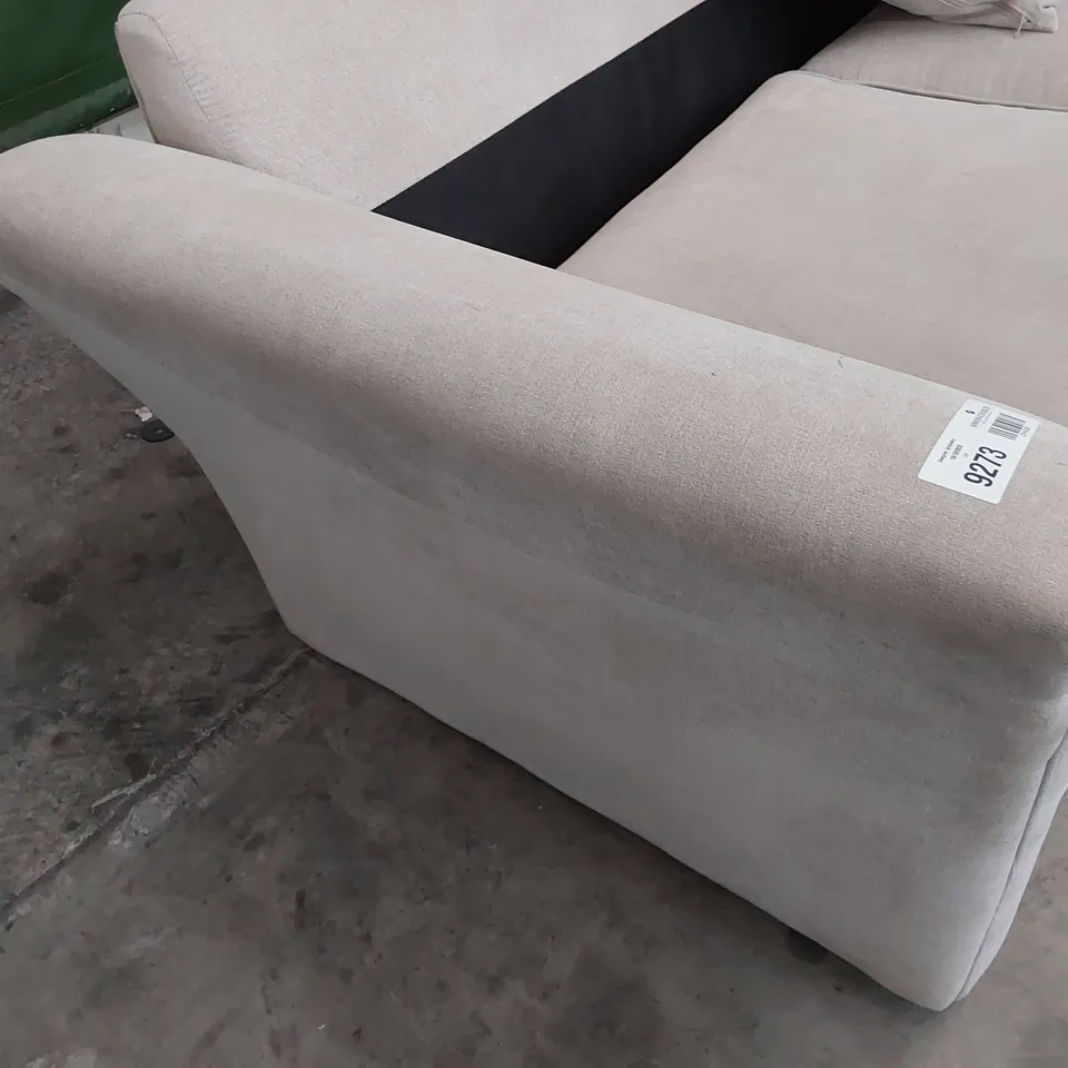 DESIGNER THREE SEATER SOFA BEIGE PLUSH FABRIC WITH SCATTER CUSHIONS 