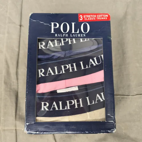 RALPH LAUREN POLO PACK OF 3 STRETCH COTTON CLASSIC TRUNKS IN VARIOUS COLOURS SIZE MEDIUM