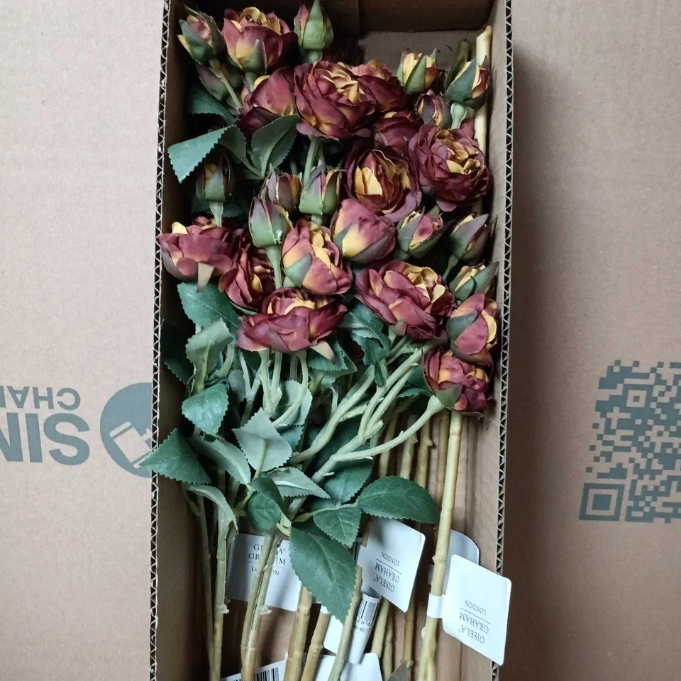 BOX OF APPROXIMATELY 96 GISELA GRAHAM LONDON FAUX FLOWERS