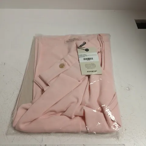 ANAMOR SOFT PINK SCUBA CREPE TROUSERS WITH GOLD BUTTON DETAIL, UK SIZE 20