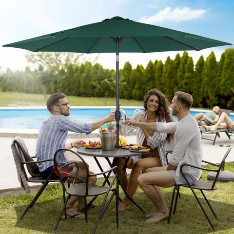 BOXED 3M LARGE PARASOL GARDEN SUN SHADE, UMBRELLA CRANK TILT GREEN