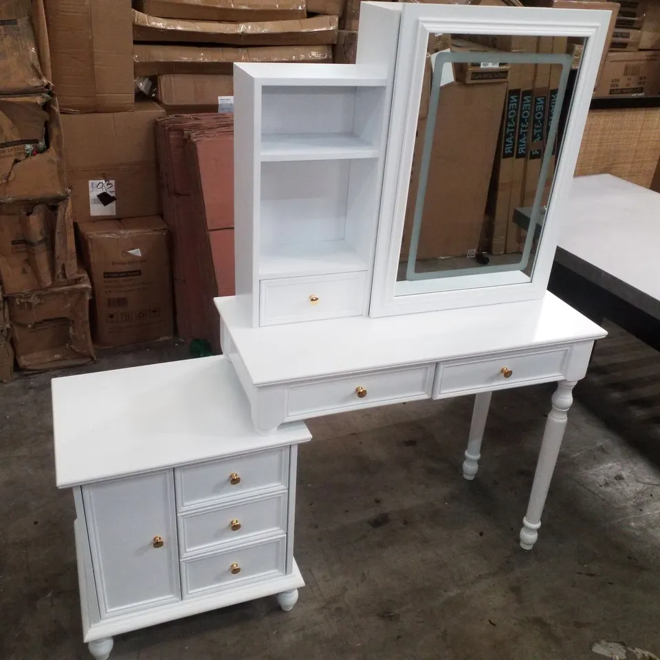 VANITY DESK WITH LIGHTED SLIDING MIRROR & HIDDEN SHELF 