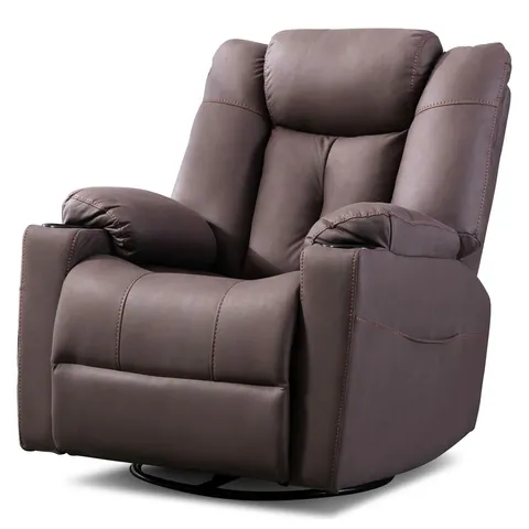 BOXED AFTON SWIVEL ROCKER FABRIC MANUAL RECLINER CHAIR - BROWN (2 BOXES)