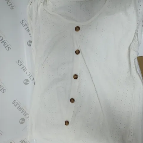 WHITE SLEEVELESS TSHIRT WITH FAKE BUTTON