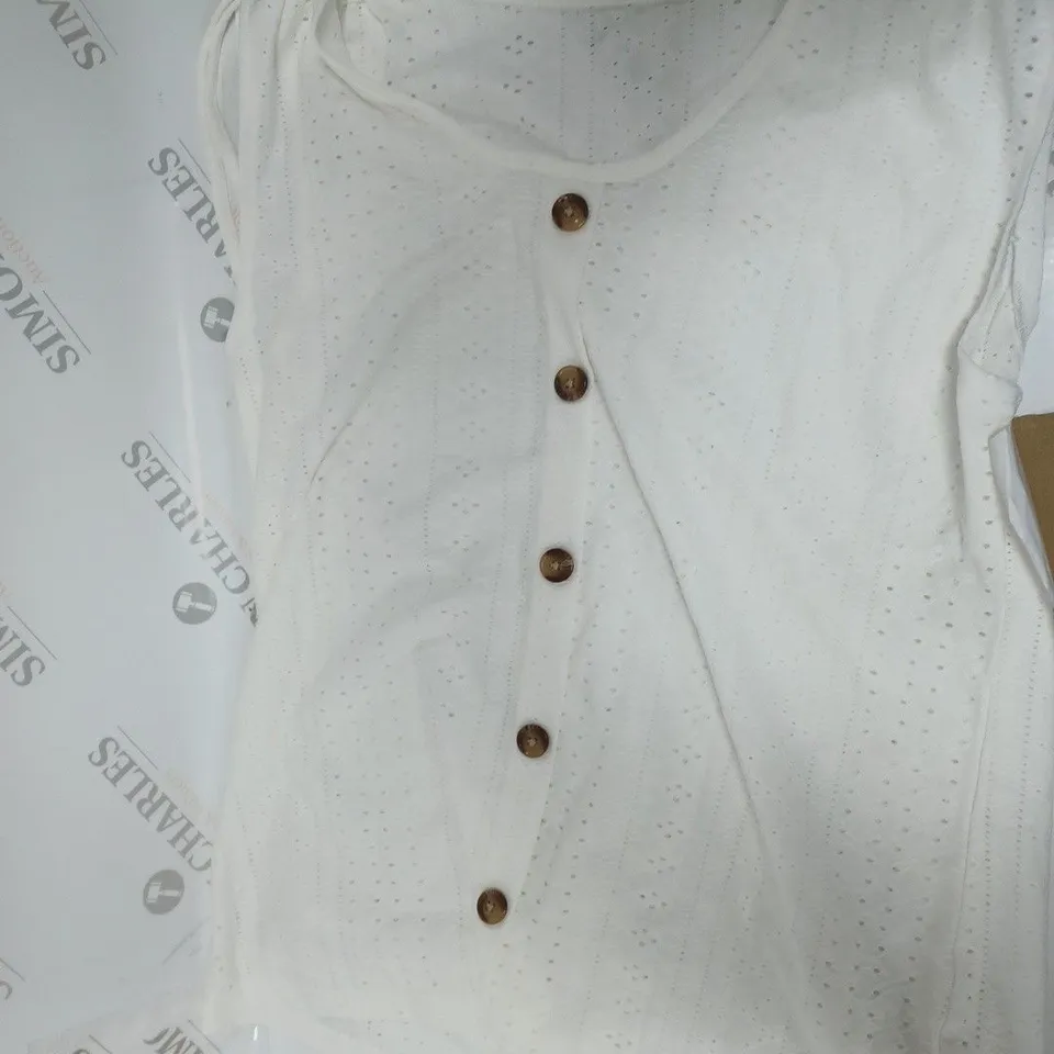 WHITE SLEEVELESS TSHIRT WITH FAKE BUTTON