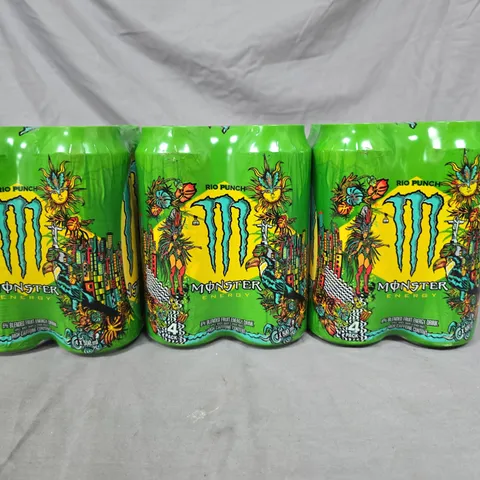 LOT OF 3 4-PACKS OF MONSTER RIO PUNCH ENERGY DRINKS