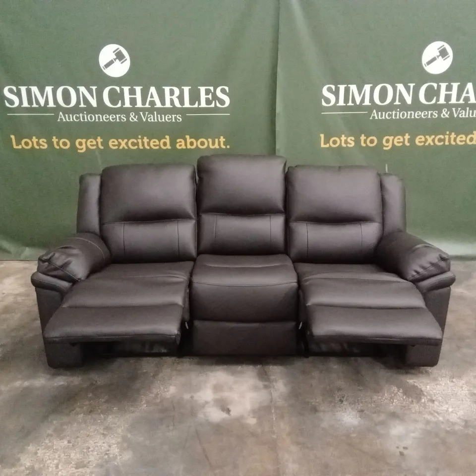 ALBION LUXURY FAUX LEATHER 3 SEATER HIGH BACK MANUAL RECLINER SOFA - CHOCOLATE RRP £619